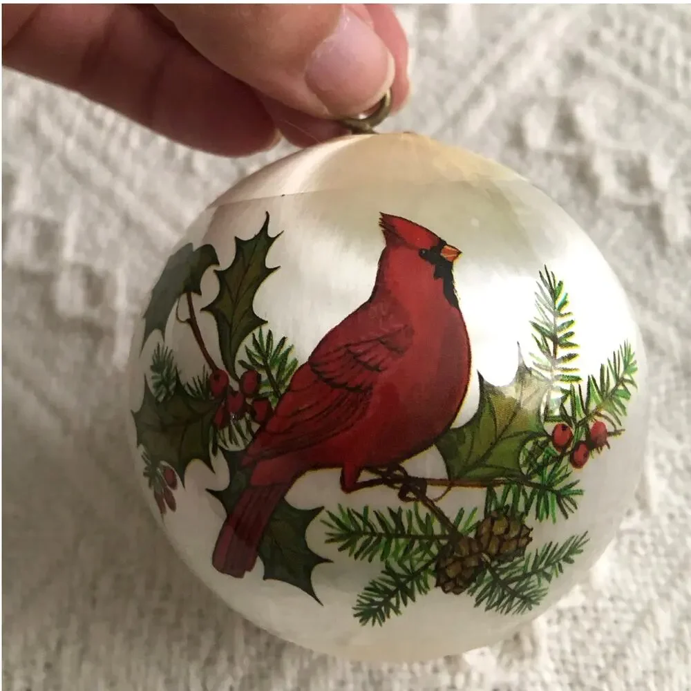 Vintage Satin Thread Ornament Cardinal Holly Pinecone 3